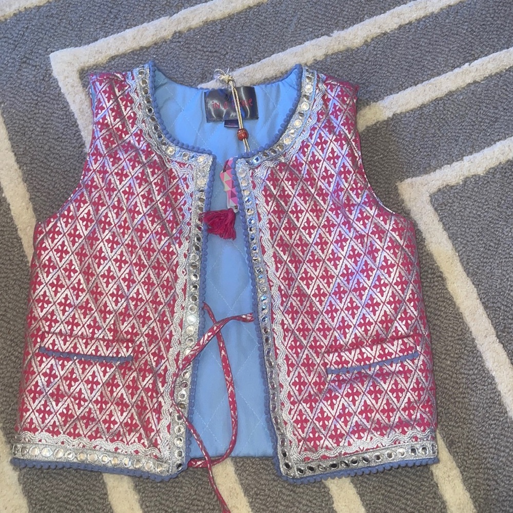 Padded Indian-esque girls fancy vest pink & silver NWT